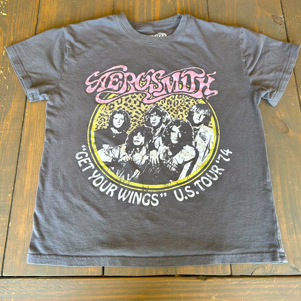 Aerosmith‎ rag doll dark grey cropped tee EUC